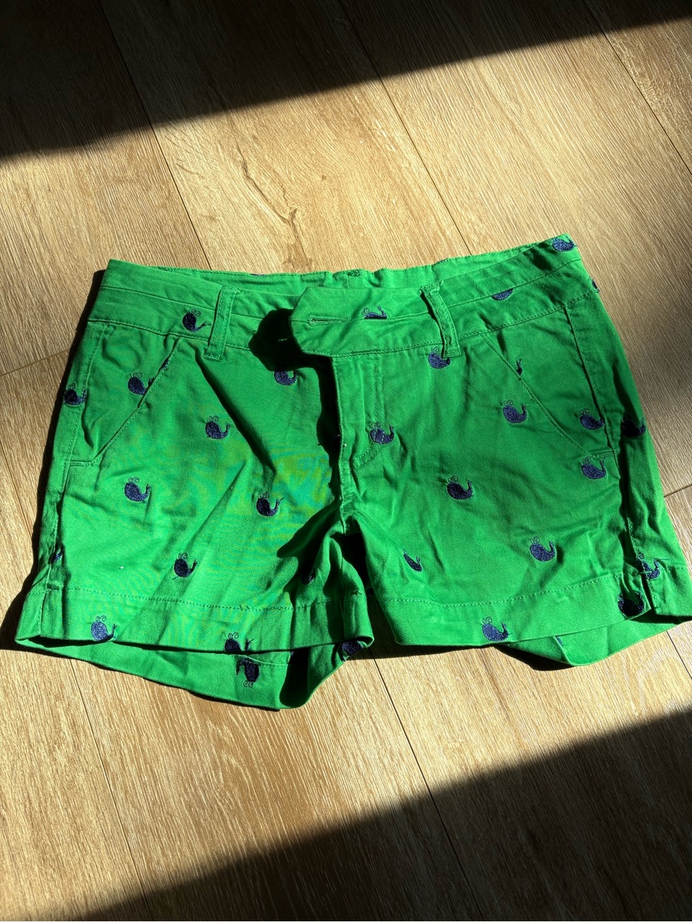 Green Embroidered Cotton Women's Shorts